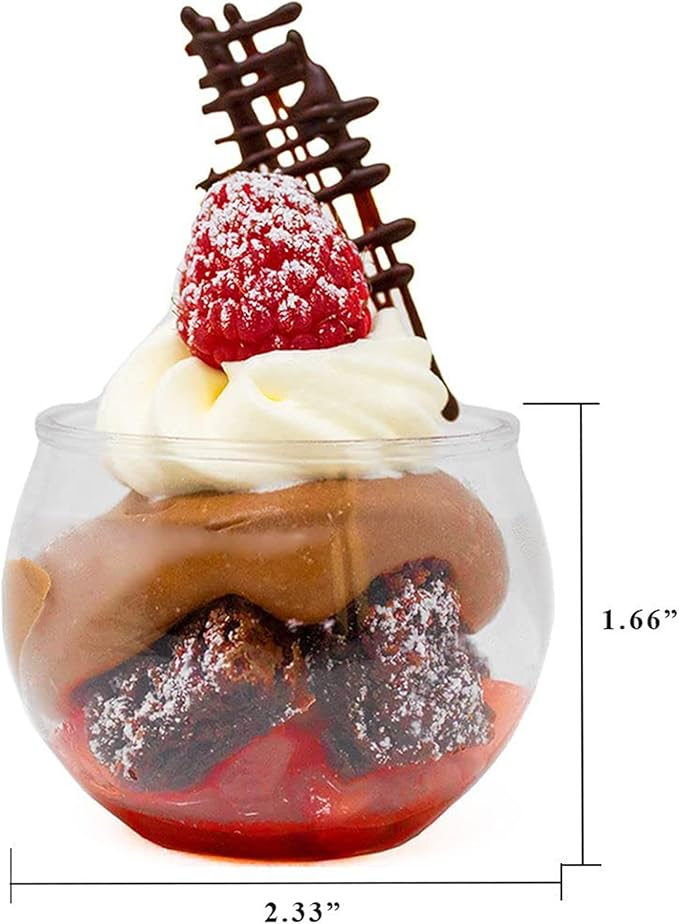 48 Pack 3 oz. Sphere Mini Dessert Cups Parfait Professional-Grade Recyclable Clear Disposable Plastic Fishbowl for Parfait Desserts, Appetizers, Events, and Parties CMJJ