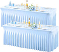 2 Pack Baby Blue Spandex Table Clothes for 6 Foot Rectangle Tables, 6FT Wrinkle Free Fitted Tablecloths Ruffles Design Table Cover for Party, Banquet, Wedding and Events