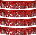 4 Pack Total 40 Feet Foil Fringe Garland Metallic Wall Hanging Drapes Tassel Skirting Tinsel Streamers Decorations for Parade Float Trailer Mardi Gras Party Birthday Wedding (Red)