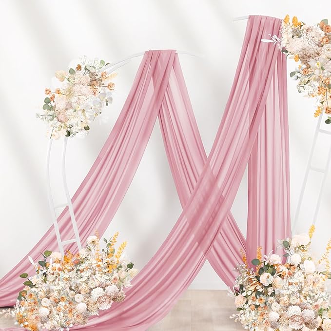 Dusty Rose Wedding Arch Draping Fabric 29" x 20 FT Wedding Drapes for Backdrop Sheer Curtains Drapes for Romantic Bridal Baby Shower Decorations Ceremony Birthday Party Fall Outdoor Events