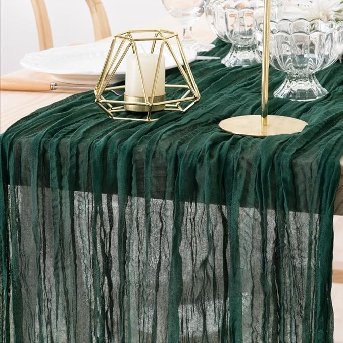 MLMW 10 Pack Christmas Table Runner Cheesecloth Emerald Green Table Runner Boho Cheese Cloth Gauze 160 inch Rustic Table Runner 13.3ft for Party Wedding Baby Bridal Shower Birthday