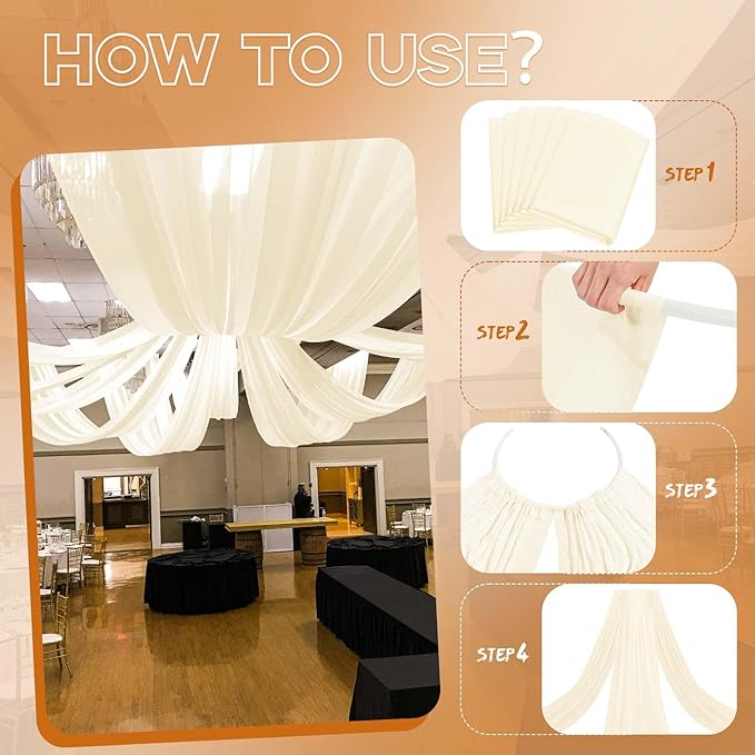 6 Panels Ivory Ceiling Drapes, 5ftx20ft Ceiling-Drapes Wedding Arch Draping Fabric Cheesecloth Sheer Curtain Romantic Decorations for Wedding Party Banquet Ceremony Stage