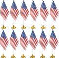 Juvale Mini American Flag Decor Set - 12-Pack 8 x 5.5in Flags on 12in Poles with Gold Base - Patriotic Table Decorations & Party Supplies for Desk & Office