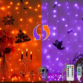 suddus Color Changing Curtain Lights for Halloween, 200 LED 6.5ft x 6.5ft Hanging String Lights with USB, Curtain Fairy Lights Indoor for Bedroom Wall, Party, Porch, Holiday, Purple and Orange