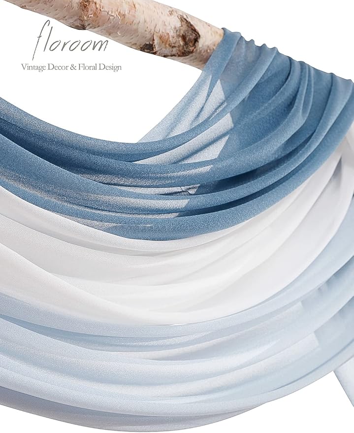 Floroom Wedding Arch Draping Fabric 3 Panels 20Ft Chiffon Fabric Drapes Arbor Drapery Wedding Ceremony Reception Swag Decorations (Dusty Blue +Powder Blue +White)