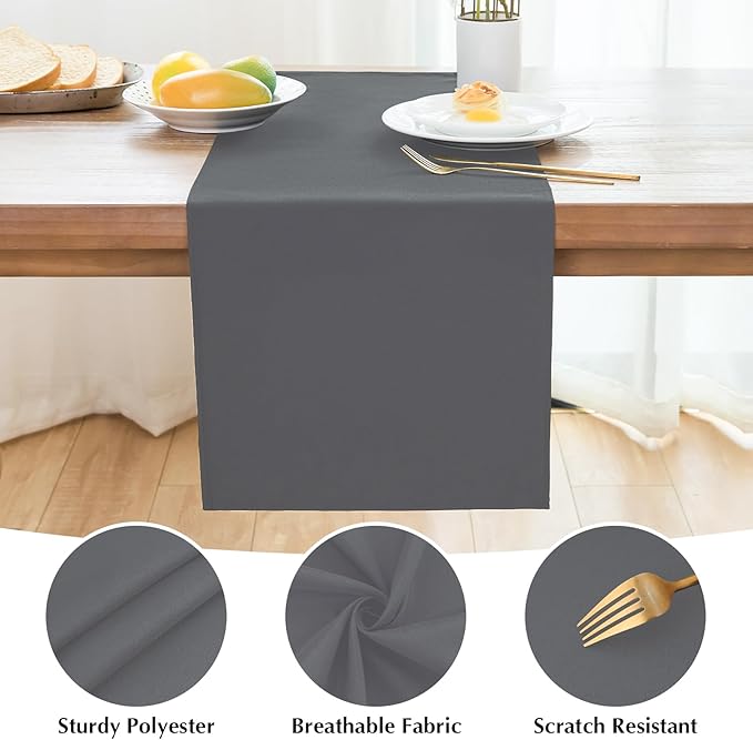 2 Pack Grey Table Runner 12 x 72 Inch Solid Color Farmhouse Runners Coffee Table Dresser for Daily Party Home Decoration