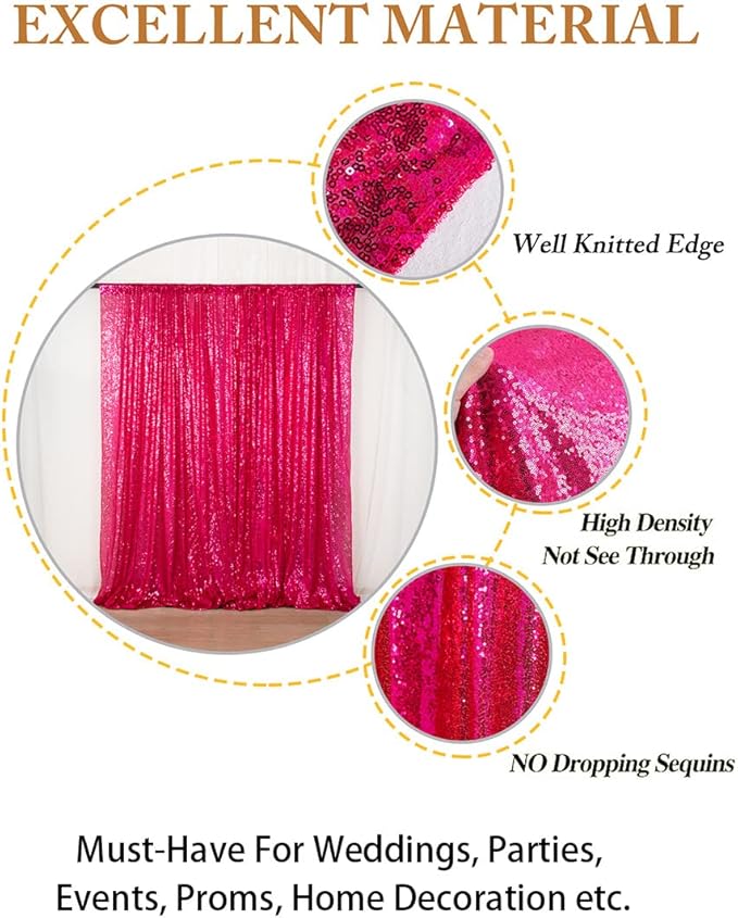 ShiDianYi 4x6ft Hot Pink Sequins Backdrop - Photo Booth Background for Parties Events, Sparkly Photography Decoration