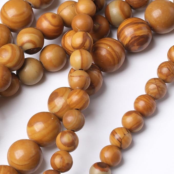 Yellow Woodgrain 12mm Stone Beads for Jewelry Making DIY Craft Gemstone Beads Kit (12mm, 30pcs) Smooth Healing Crystal Beads for Bracelets, Necklaces, Home Decor