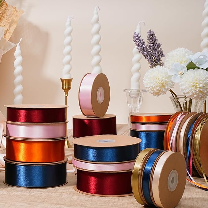 LaRibbons Pale Gold Satin Ribbon 3/8 Inch 25 Yards Luxury Double Faced Gold Silk Ribbon for Flower Bouquet Crafts Gift Wrapping Wedding Party Decoration