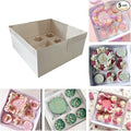 Bento Cake and Cupcake Box 10 sets 6-inch Cake and 5 Cupcakes Box Cake Box with Cupcake Insert Easy to Assemble Base for Family Birthday Party Mother's day (10 sets with cupcake), white