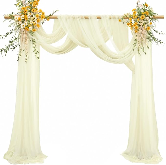 2 Panels Wedding Arch Draping Fabric Ivory Sheer Backdrop Curtain Arch Drape for Wedding Ceremony Reception,Bridal Shower Party Decorations 28" X 19ft