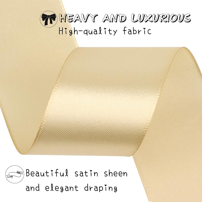 Champagne Solid Satin Ribbon 1-1/2 Inch 25 Yards Solid Polyester Fabric Ribbon for Gift Wrapping Wedding Christmas Baby Shower Birthday Party Decoration Handmade Immortal Flower Craft