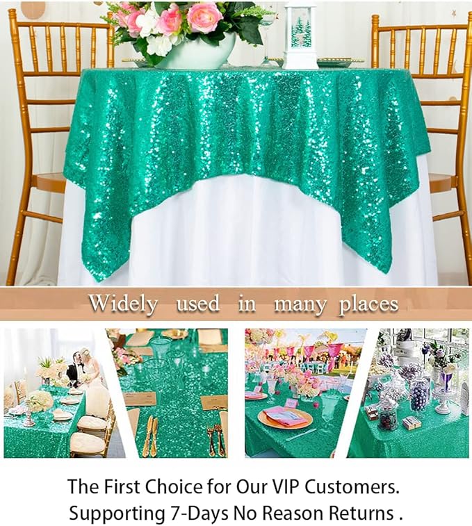 ShinyBeauty Small Tablecloth Square 36x36-Inch Green Sequin Tablecloth Glitter Table Cover Overlay Christmas Green Wedding Table Cloths Sequin Fabric Tablecloth for Birthday, Baby Shower