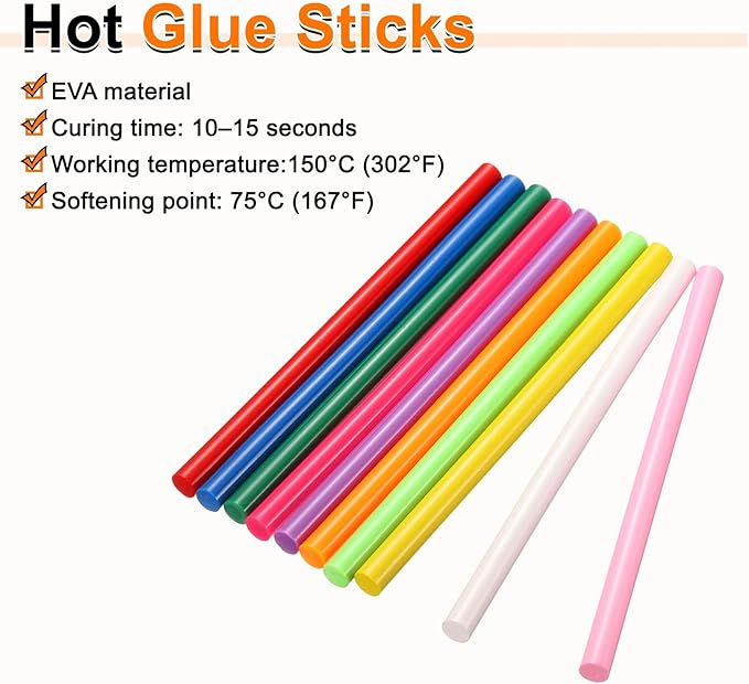 HARFINGTON 10pcs Hot Glue Sticks 0.43" Dia x 9.84" Long EVA Mini Hot Melt Adhesive Glue Stick for Hot Melt Gun Wood Plastic Glass Flowers Fabrics Foam, Multicolor