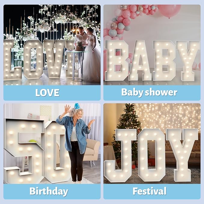 4FT Marquee Light Up Letters S,Party Decoration Large Marquee Light Up Letters with Weighted Water Bag,Pre-cut Foam Board Set Can Be Used for Birthdays,Weddings,Baby Anniversaries