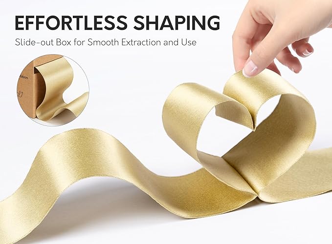 Gold Satin Wired Ribbon 2-1/2 Inch Double-Faced Glitter Ribbons for Wreath, Christmas Tree Decoration, Gift Wrapping, Home Decor 10 Yards
