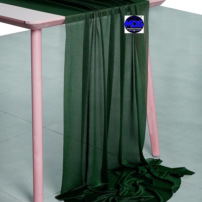 MDS Halloween Chiffon Table Runner - 5 Pack, 29 x 170 Inches, 14ft Each - Sheer Spooky Table Runners for Haunted House Parties, Trick-or-Treat Tables, Witchy Décor, Wedding & Events - Hunter Green