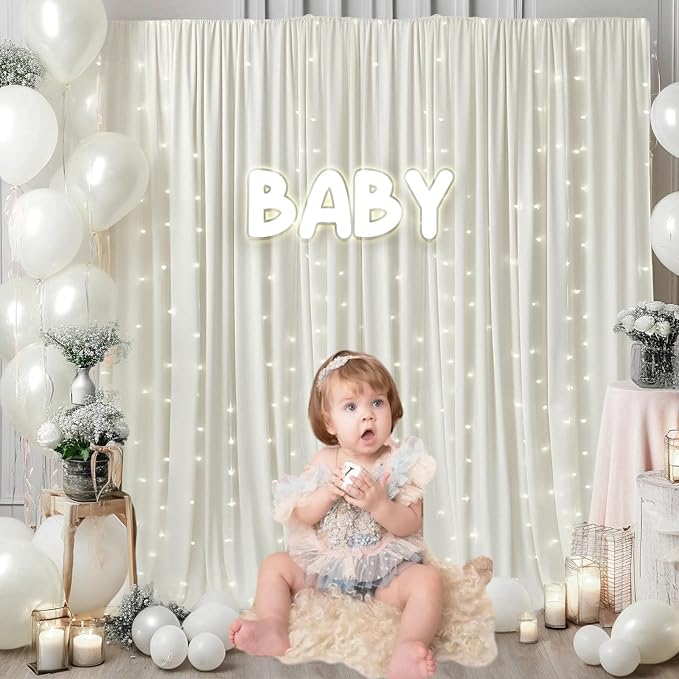 10 x 7 Feet Ivory White Backdrop Curtain for Partie, Background Curtains for Photoshoot, Birthday, Wedding, Halloween, Thanksgiving, Christmas Day, New Year Party Decorations 5Ft x 7Ft, 2 Panels