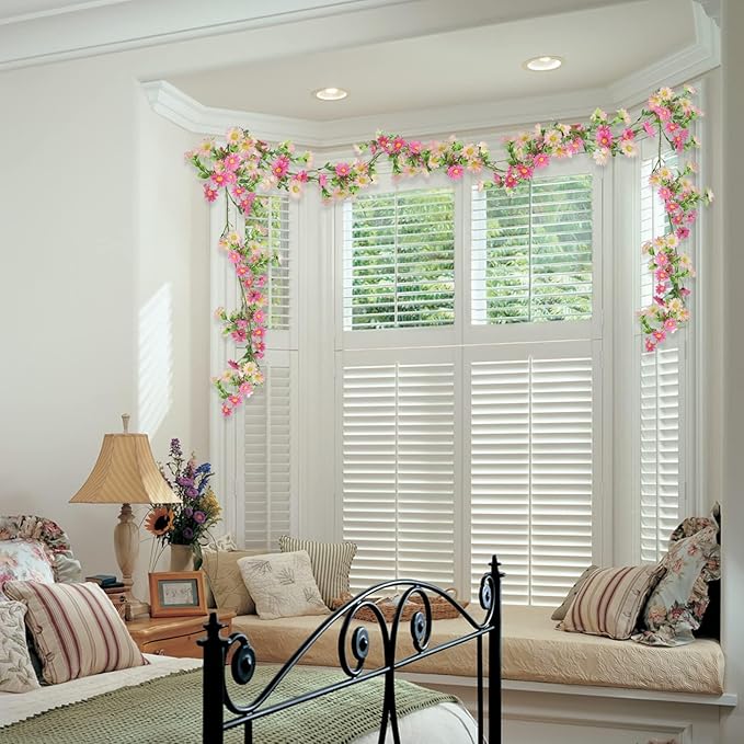 Silk Flower Garland Pink Wildflower Garland with Artificial Sunflower Daisy 6.5Ft Fake Hanging Vines for Party Wall Home Party Backdrop Wedding Indoor Baby Shower Decorations