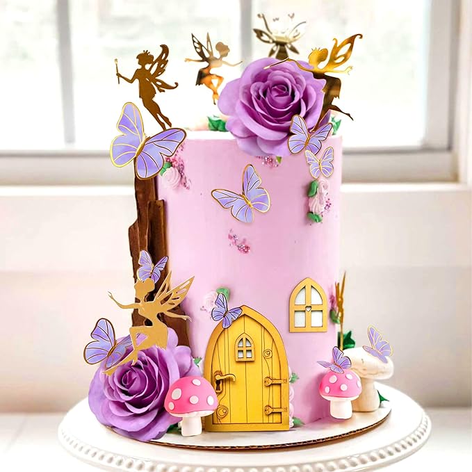 JeVenis Purple Fairy Cake Decoration Mushroom Cake Decoration Fairy Cake Decoration Garden Fairy Cake Decoration Flower Cake Decorations