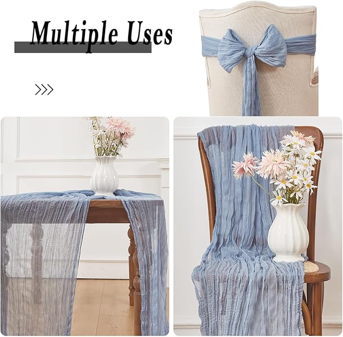 Dusty Blue 6 Pack Cheesecloth Table Runner 120 Inch 10 FT Boho Rustic Gauze for Wedding Baby Shower Party Farmhouse Summer Home Decor Washable
