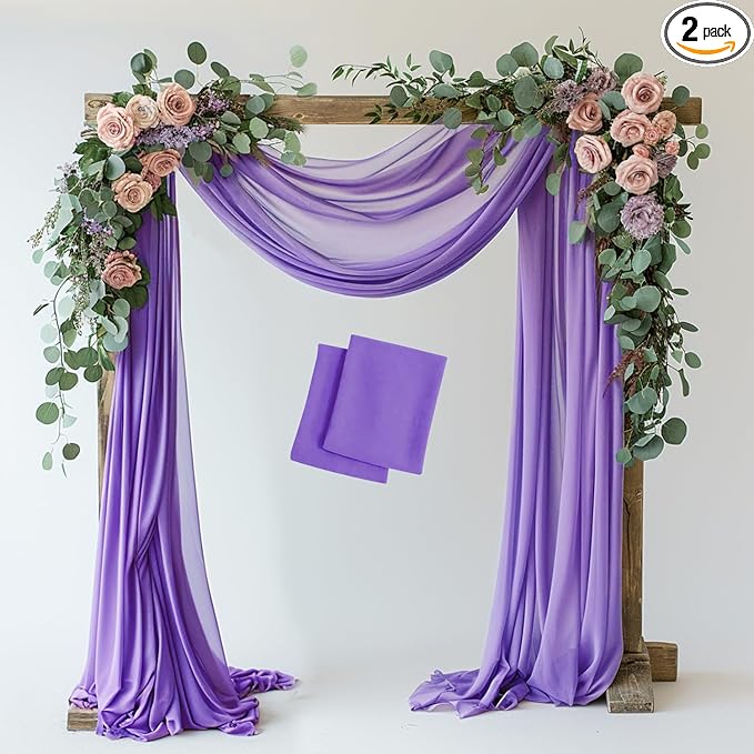 Wokceer Wedding Arch Draping 2 Panels 28.7" x 20FT Lavender Purple Sheer Fabric Backdrop for Ceremony, Birthday Party, Bridal Shower Decoration