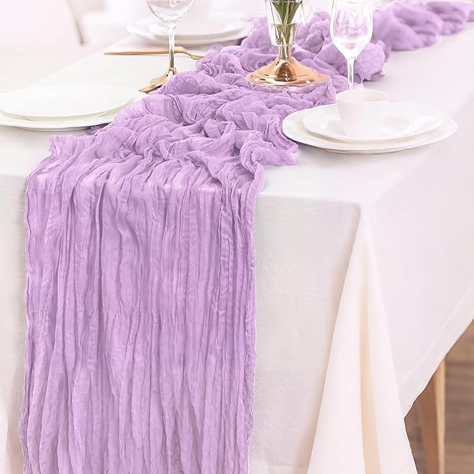 10-Pack Lilac Cheesecloth Table Runners – 10FT (35x120 Inch) Boho Rustic Gauze Fabric Cheese Cloth Table Runner for Weddings, Baby Showers, Bridal Shower, Farmhouse & Birthday Party Decor