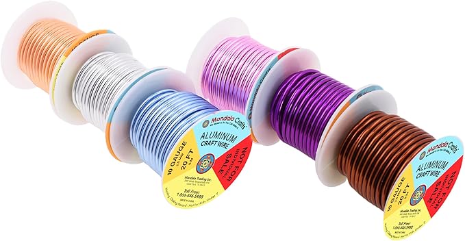 Mandala Crafts 10 Gauge Anodized Aluminum Craft Wire for Jewelry Making - 120 FT Colored Flexible Silver Copper Purple Pink Brown Ice Blue Wire - Bendable for Bonsai Armature Crafting Sculpting