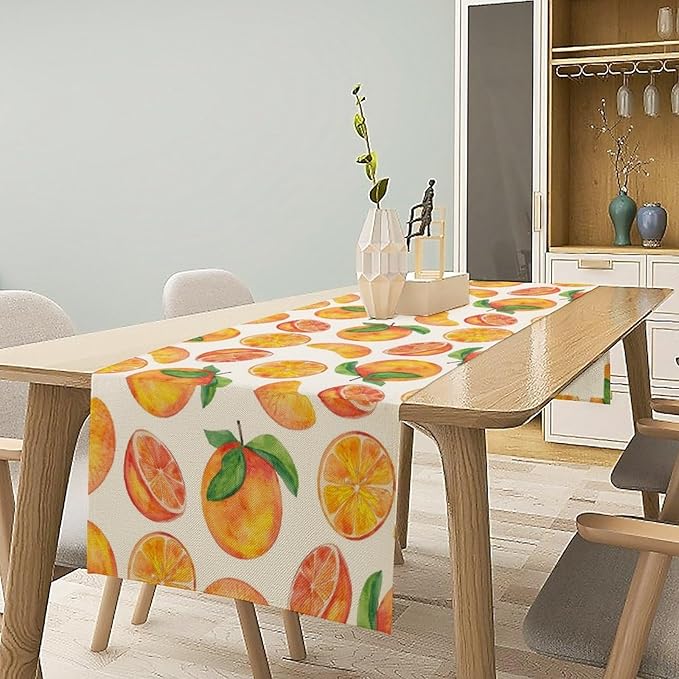 Watercolor Fruit Botanical Print Table Runner Spring Summer Orange Lemon Dinner Runner for Farmhouse Party Holiday Home Kitchen Dining Table Decor 13x108