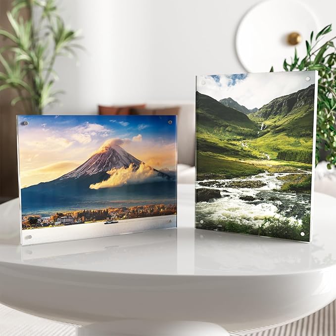 6x8 Acrylic Picture Frame 1 Pack, Clear Freestanding Double Sided Frameless Magnetic Photo Frames, Desktop Display Decor Gift