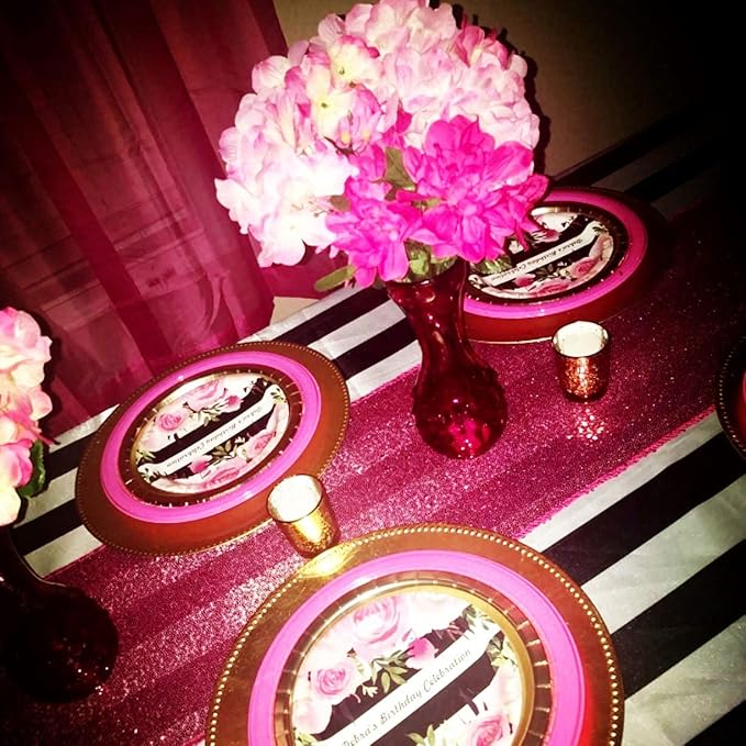 Eternal Beauty Hot Pink Table Runner for Wedding, 5PCS-12x108 Sequin Table Runner Decorations for Birthday Parties, Banquets, Graduations,Christmas
