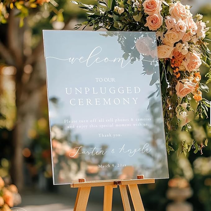 Unplugged Ceremony Wedding Yard Sign – Minimalist Outdoor Sign – Custom Name & Date – Acrylic or Plastic Board