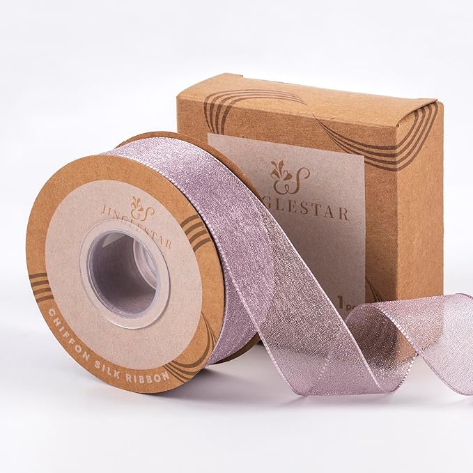 1 Inch Wide Sheer Chiffon Ribbon - Pearl Silk Woven Ribbon Suitable for Gift Wrapping, Wedding Decor, Home Decor, Girl Hair Accessories Handmade DIY (25 Yards/roll) (Purple)