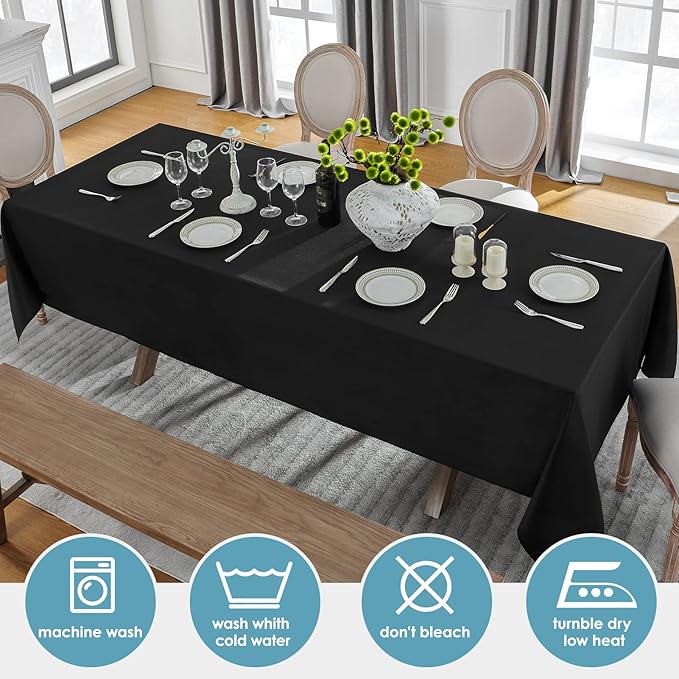 VidaFete Tablecloth 60 * 120nch 6pack Rectangle Table Cloth Polyester, Stain Wrinkle Resistant Dining Table Cover for Kitchen Dinning Party Wedding Rectangular Tabletop Buffet Decoration(Black)