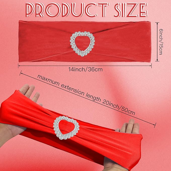 100PCS Spandex Stretch Red Chair Sashes Bows Universal Elastic Chair Cover Bands Ties with Buckle Slider for Wedding Party Birthday Reception Event Banquet Decoration(Red)