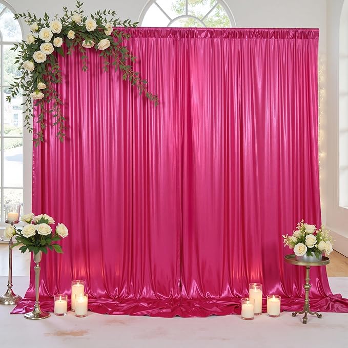 10x10ft Thick Hot Pink Glitter Backdrop Curtain Panels for Parties, Wrinkle Free Sequin Sparking Photo Backdrop Drapes, 2 Panels 5x10ft Shimmer Back Drop Cloth for Wedding Birthday Photography