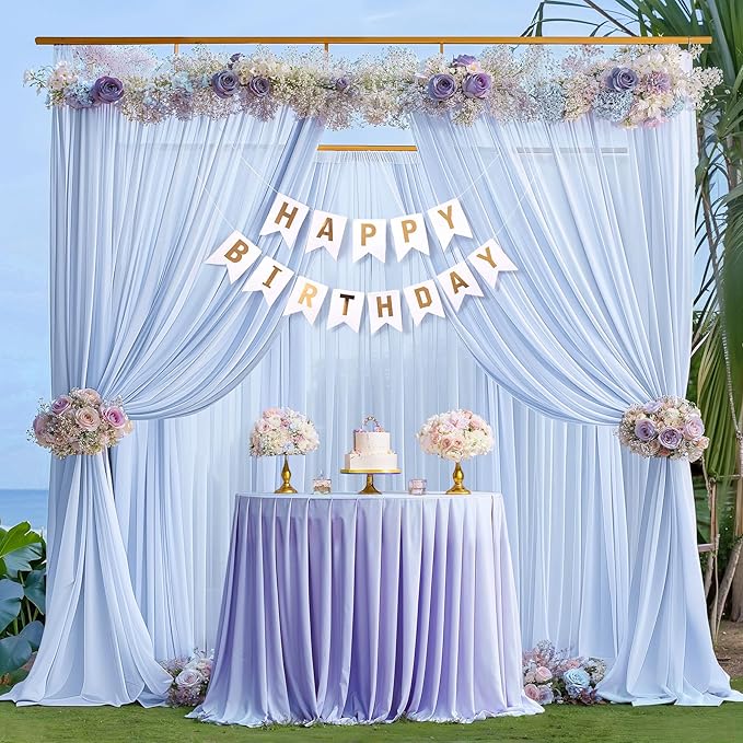 10ft x 10ft Baby Blue Backdrop Curtains, Wrinkle-Free Sheer Chiffon Fabric Photo Backdrop Draping Fabric for Wedding Arch Baby Shower Gender Reveal Photography Decorations
