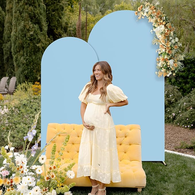 Set of 2 Arch Backdrop Cover High Elastic Wrinkle-Resistant Arch Cover Spandex Fabric Thick Opaque Round Top Chiara Backdrop for Wedding Birthday Baby Shower Garden 6FT, 7.2FT, Dusty Blue