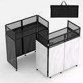LUCKUP Portable DJ Booth 41"L x 20"W DJ Facade with White & Black Scrim, Foldable DJ Table Station with Adjustable Feet for Party, Black Metal Frame