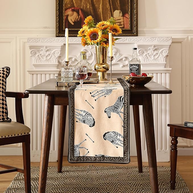 patdrea Designer Elegant Wild Animals Velvet Table Runner, Beige Brown with Zebra Texture Pattern Table Mat, Decoration for Kitchen Dining Coffee Table Cabinet Banquet Thanksgiving,12"*102"