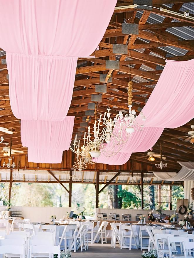 6 Panels Pink Ceiling Drapes for Wedding, 5ftx10ft Ceiling Drapes Cheesecloth Sheer Fabric Curtain Wedding Arch Draping Fabric Romantic Ceilings Decorations for Weddings Party Ceremony Stage