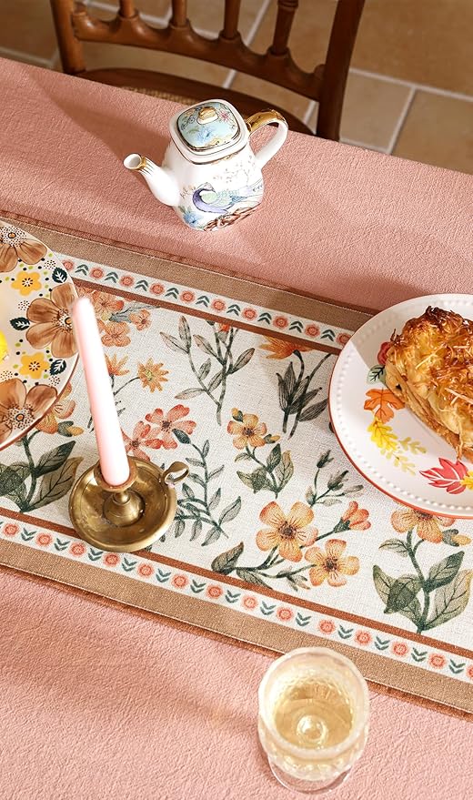 Vintage Linen Table Runner,Floral Table Runners 71 Inches Long,Soft and Luxury Tablerunner.Decoration Tabletop for Kitchen,Dining,Tea Party,Home,Christmas,12"*71"