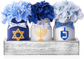 Hanukkah Decorations for Home, Chanukah Table Decor with Mason Jars, Hydrangea, Wood Tray, Hanukkah Gifts Table Centerpieces, 25 Pcs Chanukah Decorations Indoor for Living Room Bedroom