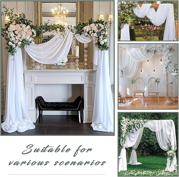 Wedding Arch Draping Fabric 2 Panels 20Ft Length x 28" Width White Arch Drapes Chiffon Fabric Sheer Curtains Backdrop for Party Bridal Decorations Wedding Ceremony Ceiling Stage Reception Decor