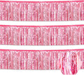 3 Pack 10 Feet Pink Foil Fringe Garland Metallic Tinsel Streamers Banner Wall Hanging Curtain Backdrop for Parade Floats, Christmas Day, Valentine's Day, Thanksgiving, Birthday Party Decorations