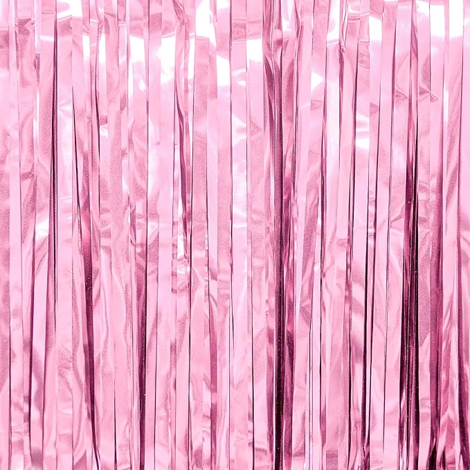 PartyWoo Pink Streamers Tinsel Backdrop Curtain 3pcs 8.2ft Foil Fringe Curtain for Baby Shower Bridal Shower Wedding Pink Cheetah Princess Girl Pajama Theme Birthday Party Celebration Decorations
