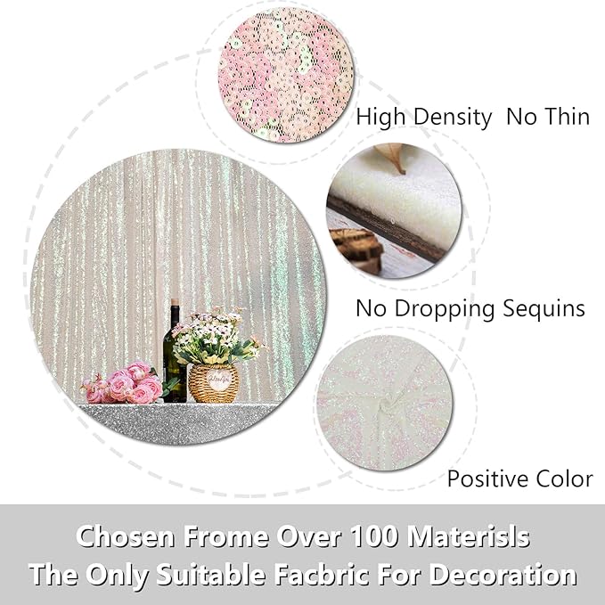 JYFLZQ White Iridescent Sequin Backdrop Curtains 4ft x 8ft 2 Panel Glitter Photo Booth Backdrops Sparkly Photography Background Drapes for Parties Wedding Bridal Showers