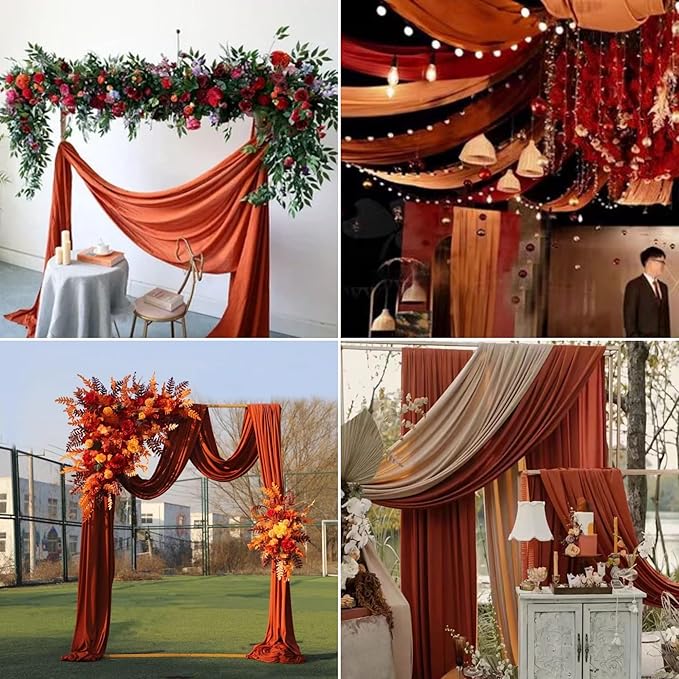 8 Panels Wedding Arch Draping Fabric 28" x 20Ft Wedding Arch Drapes Chiffon Fabric Drape Sheer Backdrop Curtain for Weddings Party Ceremony Birthday Arbor Drapery Reception Ceiling Décor(Terracotta)