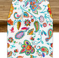 Paisley Table Runner, Watercolor Floral Oriental Indian Traditional Tulips Leaves Bohemian Paisley Print Table Runner for Kitchen Dining Tables Party Decor, 13x70inch