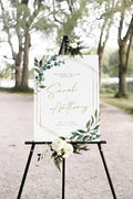 Welcome Wedding Signs, Greenery Geometric Wedding Sign Decorations Signage 12" X 18" (Small), 27" (Medium), 36" (Large), Plastic, Modern, Pole Mount, Weather